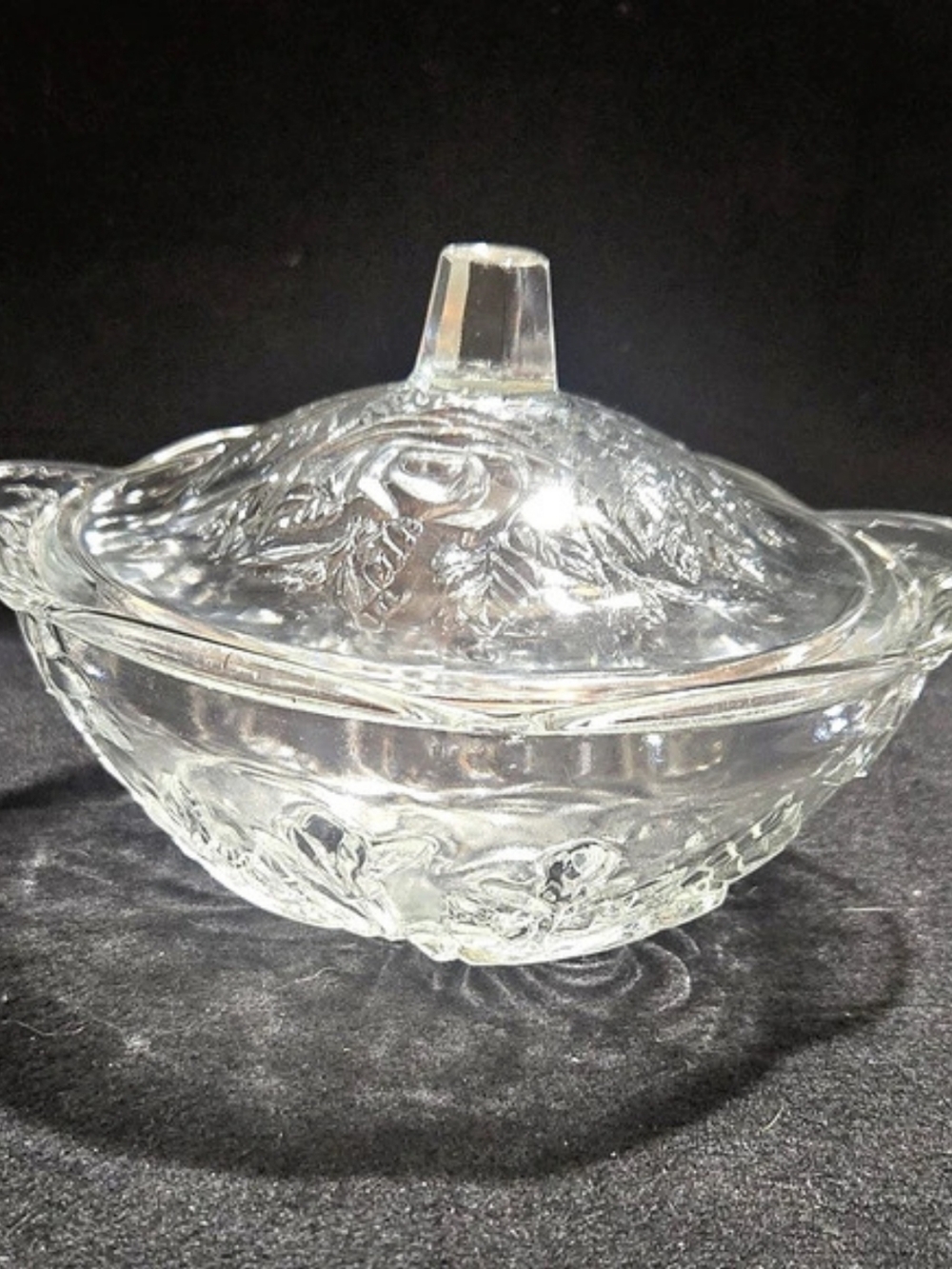 Clear Floral Glass Covered Candy Dish